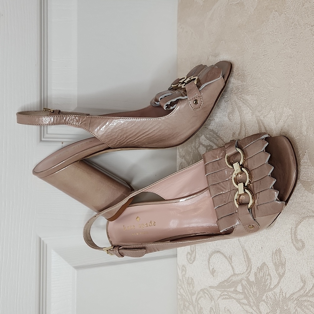 Kate Spade ♠️ Caileen Kiltie slingback crinkle blush patent leather open toe